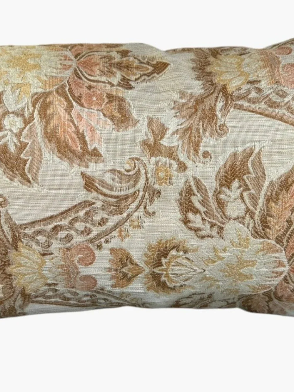Newport USA Floral Jacquard Lumbar Throw Pillow Tassels 18x12 Beige Gold